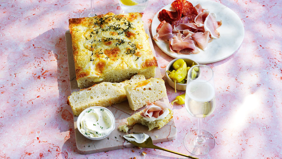 Potato schiacciata (Tuscan bread) with mascarpone