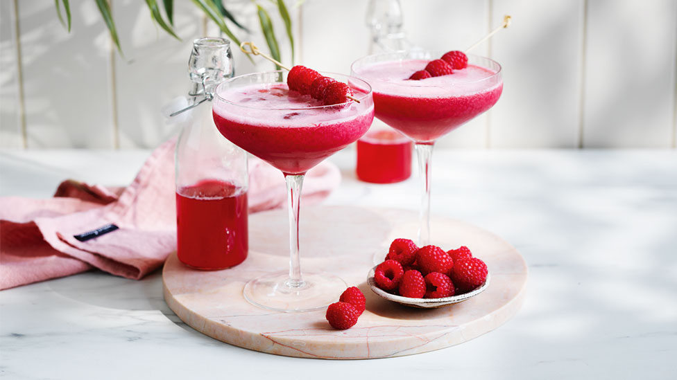 Rhubarb and raspberry cocktail