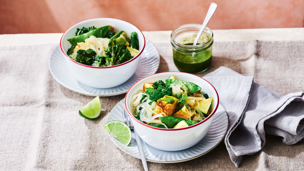 Vegan spring greens and tofu curry