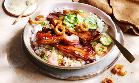 Curtis Stone's chashu pork with sushi rice and cucumber salad