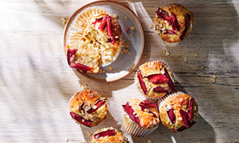 Rhubarb and pear muffins on a plate