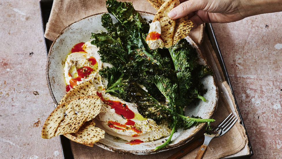 chilli labne with crispy kale