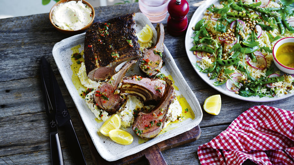 spice rubbed lamb rack with chilli labne