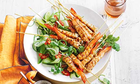 Skewered prawns