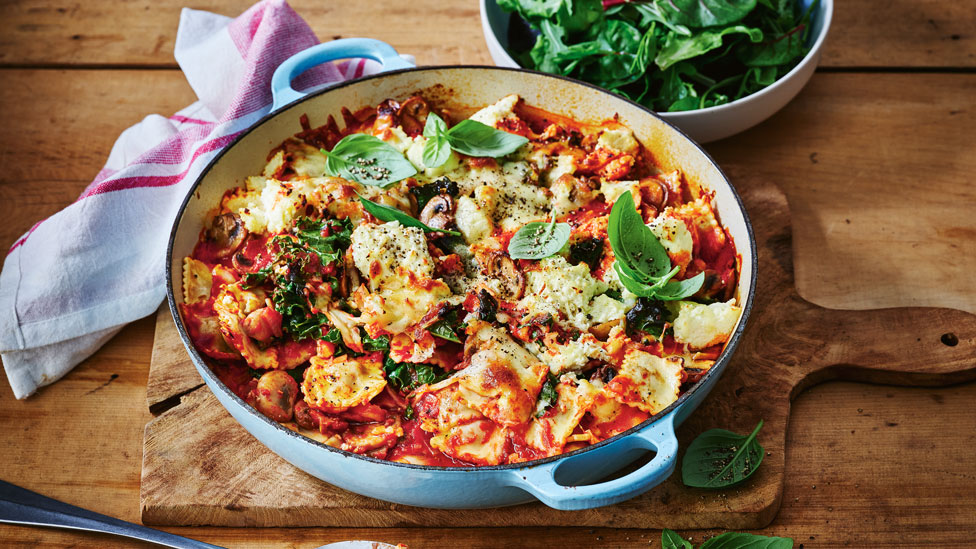 Beef ravioli and veggie bake