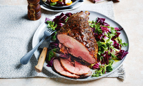Honey-Mustard Lamb Roast with Greek Salad