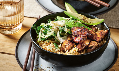 Honey-soy chicken rice bowl