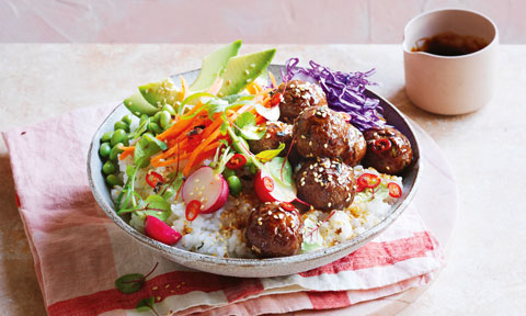 Teriyaki meatball salad bowls