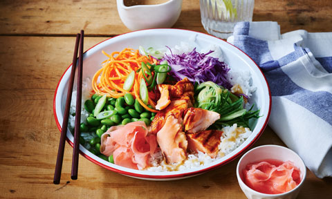 Teriyaki salmon poke bowls