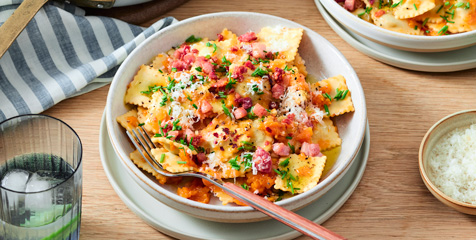 Spicy Pumpkin Ravioli with Crispy Bacon Recipe | Coles