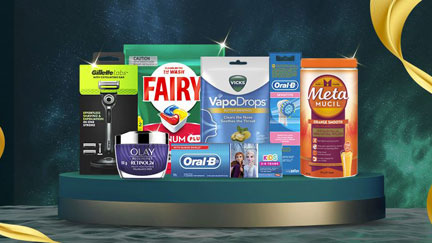 health and beauty products against blue background