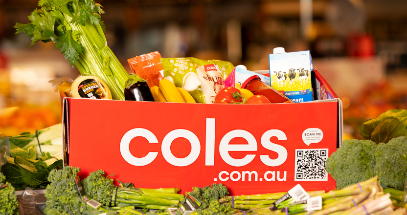 Coles online order box with groceries