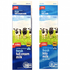 Two cartons of Coles brand milk