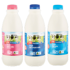 3  varieties of Coles brand 1L Fresh White Milk