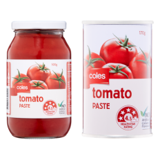 Coles tomato paste 170g and 500g side by side