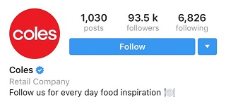 Coles Instagram blue tick