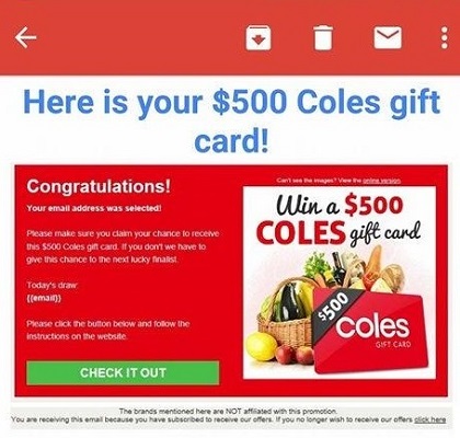 Email giftcard screenshot