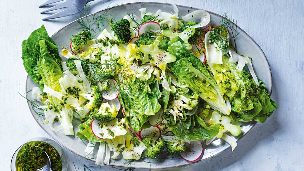 Curtis' green core salad with salsa verde