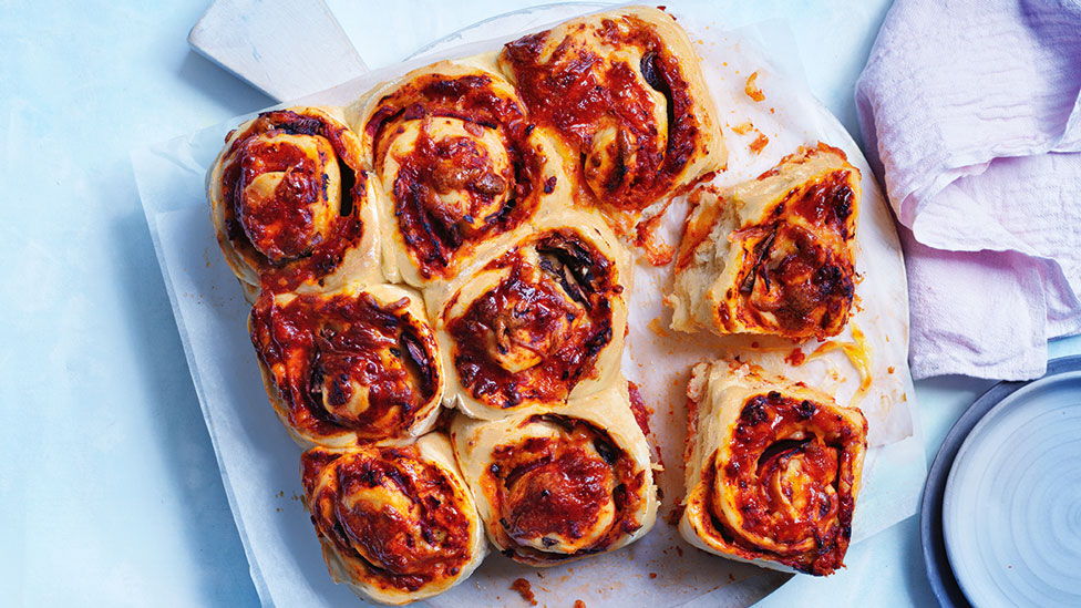 Nine pepperoni and mushroom pizza scrolls 