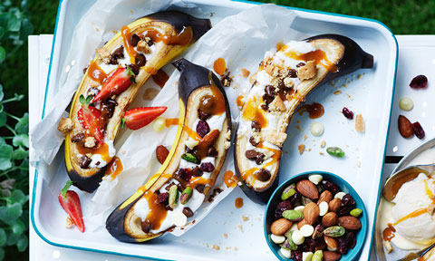 Three baked banana sundaes 