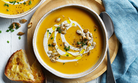 Butternut pumpkin and apple soup with toasted sourdough