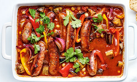 Chorizo and tomato bake
