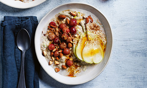 Curtis Stone's pear Bircher muesli with chia and vanilla almond milk