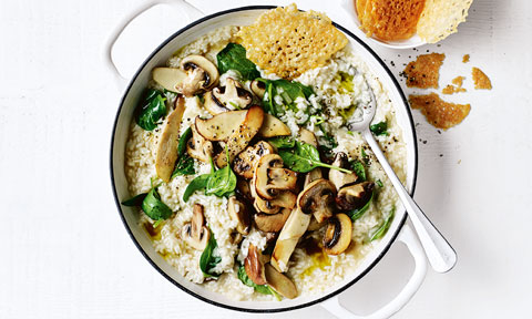 Freezable veggie risotto with parmesan crisps