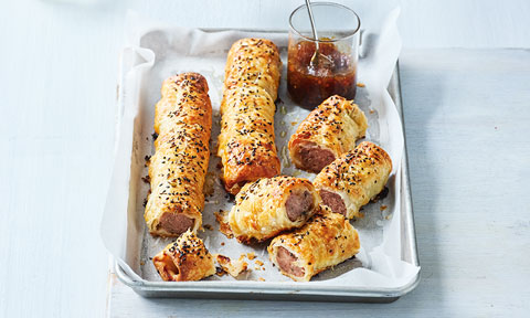 Six pork and apple sausage rolls