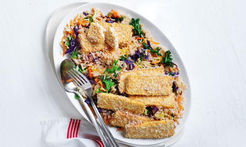 Quick crumbed tofu with fried rice