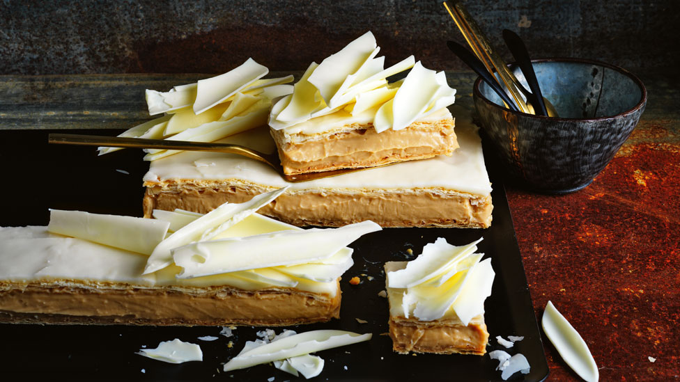 Caramelised white chocolate vanilla slice