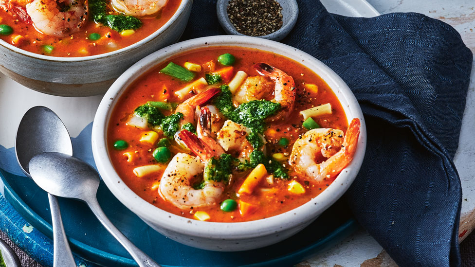 Easy prawn minestrone with pesto