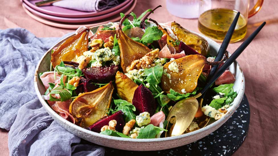 Roasted pear and beetroot salad with blue cheese