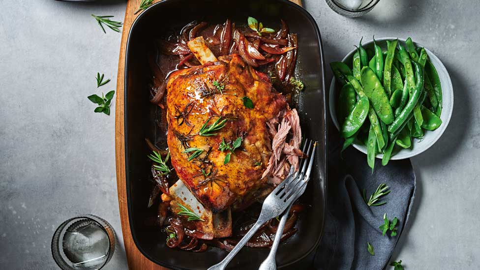 Slow-roasted lamb shoulder with beer glaze