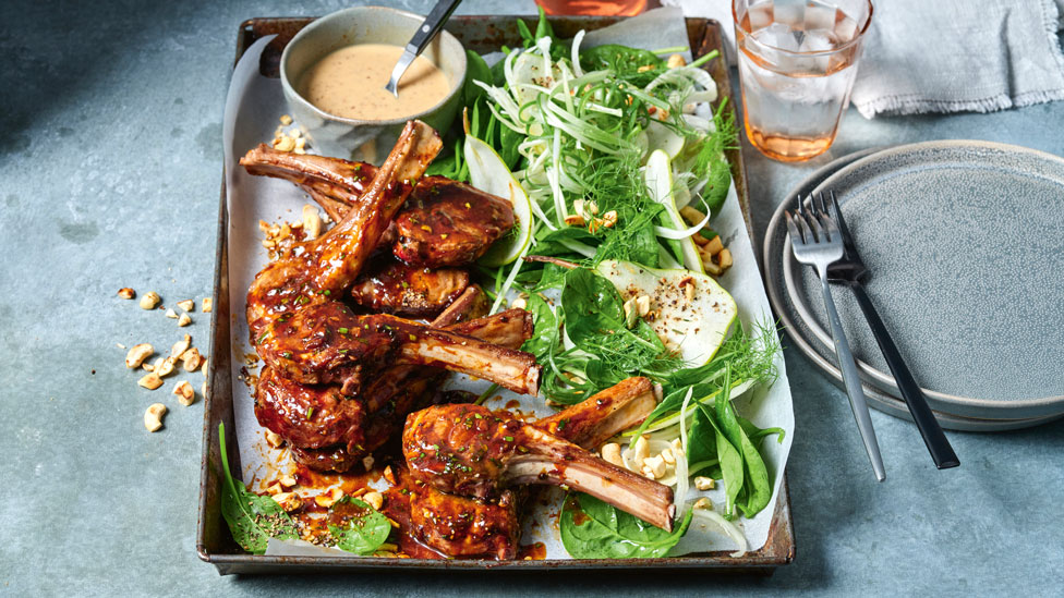 Sticky lamb cutlets with pear and fennel salad