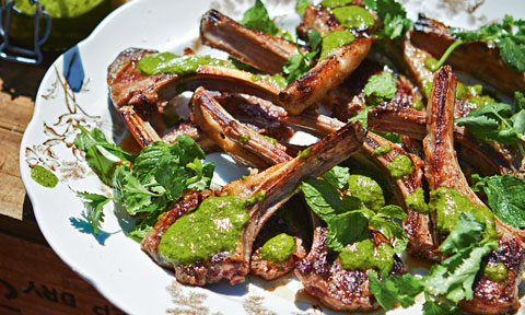 Courtney Roulston’s BBQ lamb cutlets with zhoug