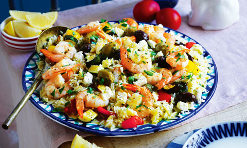 Mediterranean-style orzo with prawns