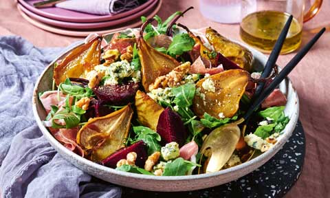 Roasted pear and beetroot salad with blue cheese