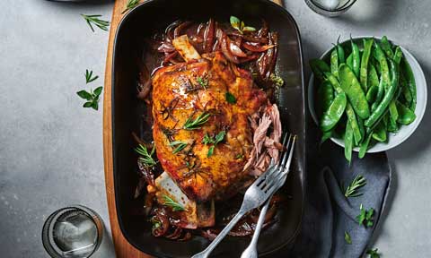 Slow-roasted lamb shoulder with beer glaze