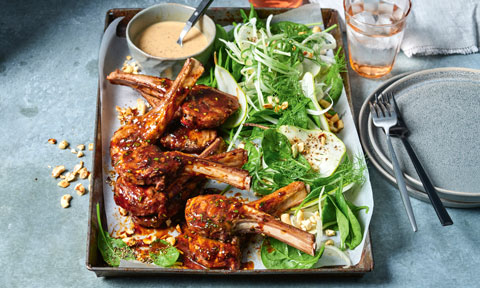 Sticky lamb cutlets with pear and fennel salad