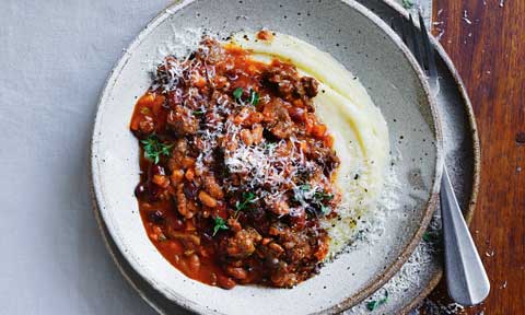 Speedy sausage and smoky bean ragu with mash