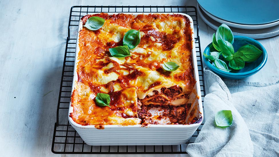 A pan of beef lasagne