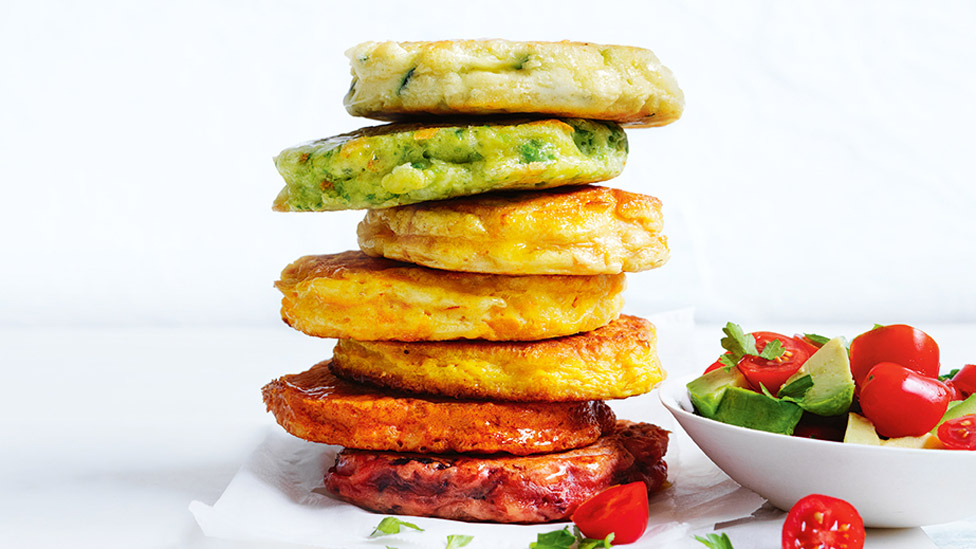 Rainbow fritters stacked on top of each other 