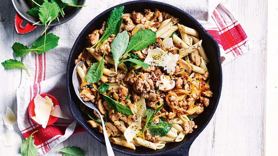 A pot of sausage penne boscaiola