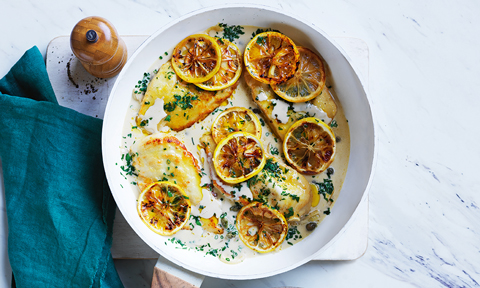 Creamy chicken with lemon and garlic bowl