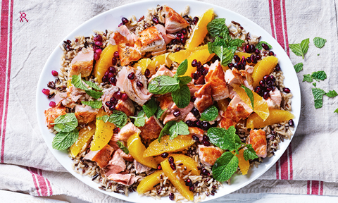 Speedy wild rice and salmon salad