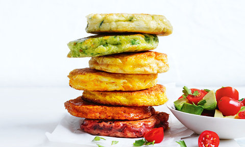 Rainbow fritters stacked on top of each other 
