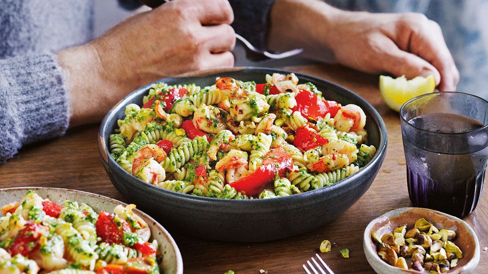 Curtis Stone's fusilli with prawns and spinach-pistachio pesto