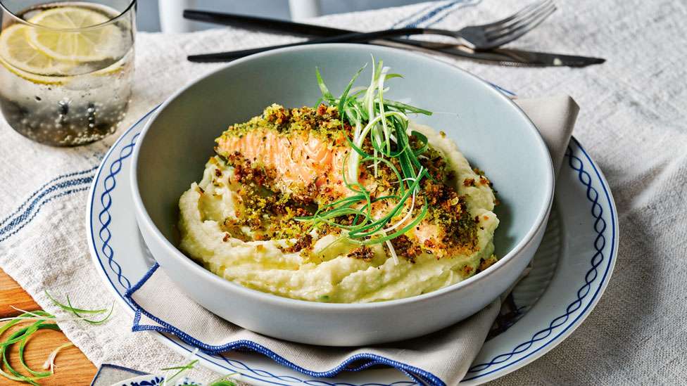 Herbed salmon with cauliflower and parsnip mash