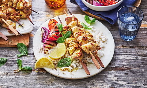 Golden Chicken Kebab recipe with Persian Rice 